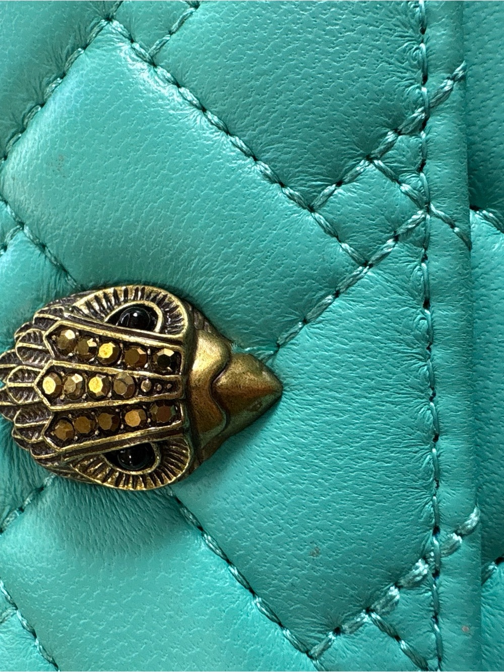 Kurt Geiger Quilted Turquoise Small Wallet with Decorative Metal Clasp - Picture 4 of 9
